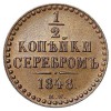 Реверс монеты 1/2 копейки 1848 года